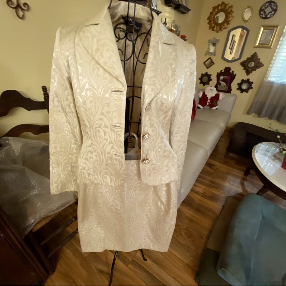 Js Collections Evening Suit, Cream With Gold Thre… - image 1